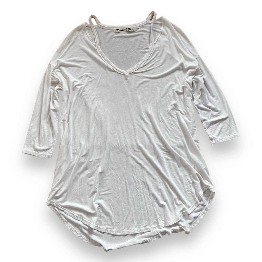 Michael Stars White Jersey Knit V-Neck Blouse One Size - Picture 2 of 8
